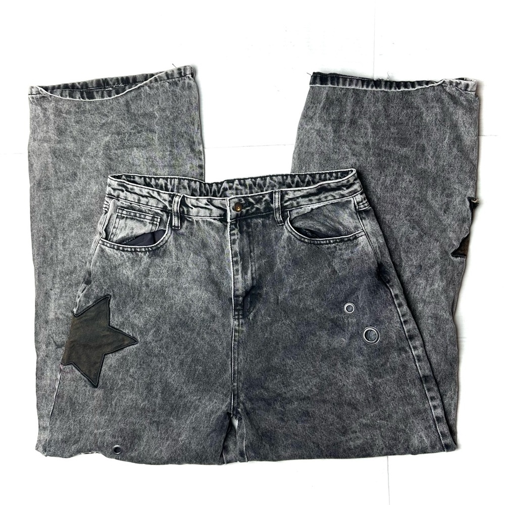 Daisy Street Womens 15 Black Stonewash Star Grommet Jeans High Rise Wide Leg Y2K